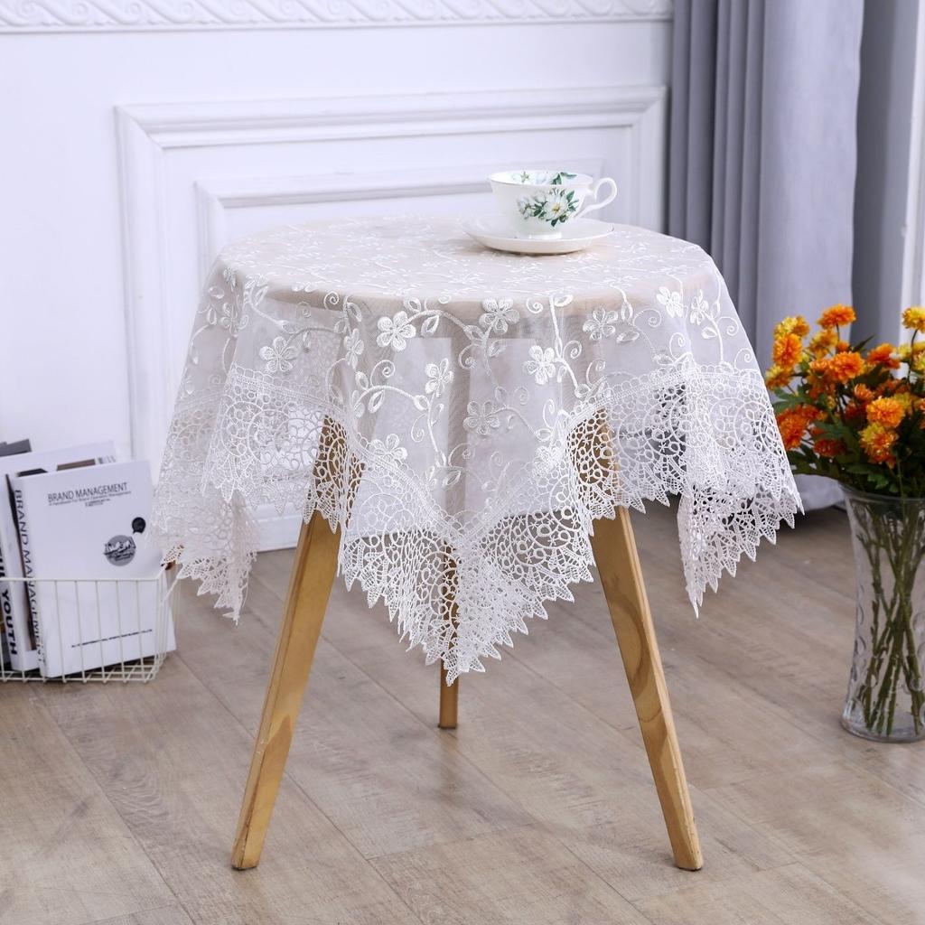 Teetisch Tischdecke Rechteckig Haushalt Teetischbezug Wohnzimmer Staubdicht Esstischdecke Stoff mit Spitze Neue Abdeckung Tuch Rund