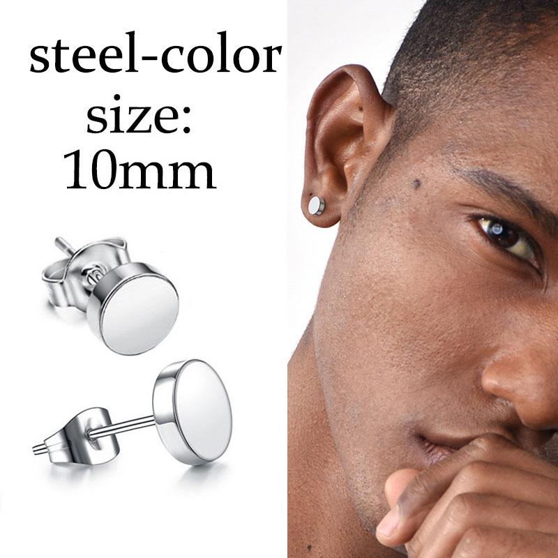 1Pair Men's Round Stud Earring Stainless Steel Fine Needle Push Back Ear Studs Women Simple Jewelry