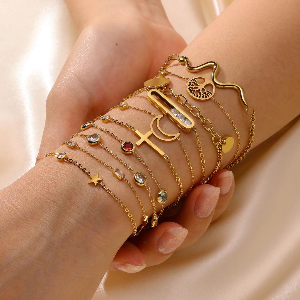 Stainless Steel White Multicolored Zircon Geometric Bracelet Gold, Personalized Fashion Women'S Accessories