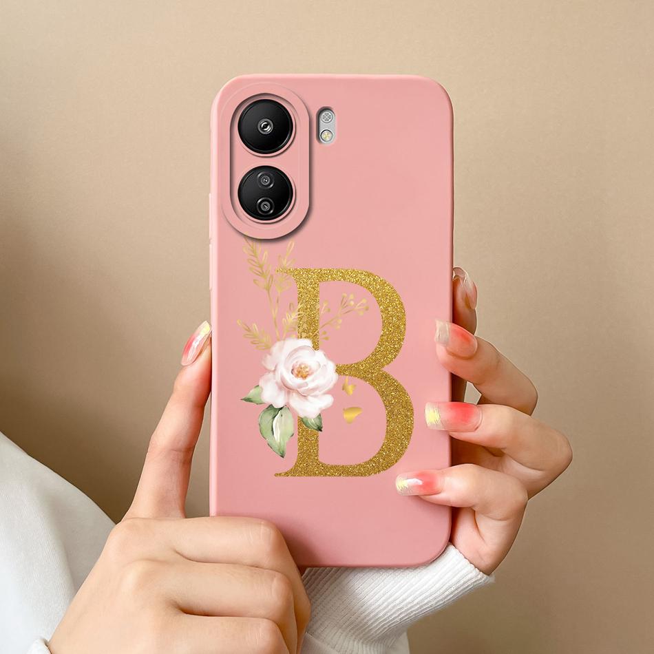 Simple Case For POCO C65 Elegant Rose Letter Phone Shell Soft High Quality Liquid Silicone Full Protection Anti Drop Back Covers