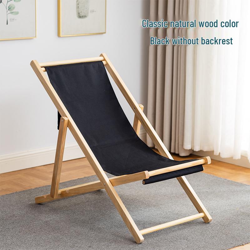 Solid Wood Outdoor Folding Recliner Beach Chair with Canvas for Adults