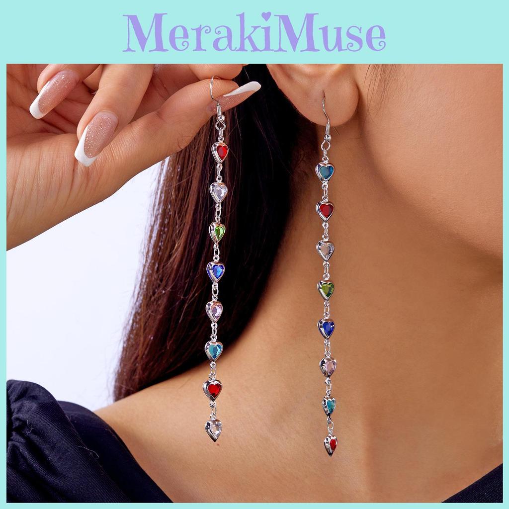 Spring Heart Themed Long Dangle Earrings With Tassels And Electroplated Finish For Girls