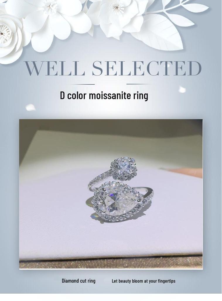 2 Carat Water Drop Moissanite Ring for Women, D Color, VVS1, Micro-set, Diamond Pen Tested, New European & American Style