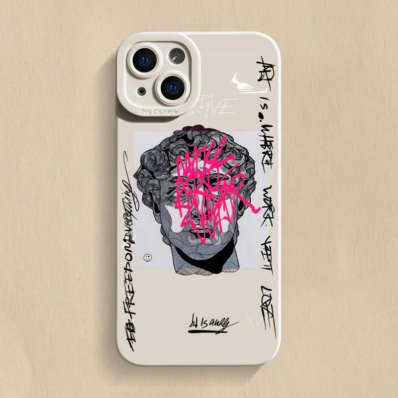 Graffiti Great Art Aesthetic David Mona Lisa Soft Phone Case For iPhone 15 14 13 12 11 16 Pro Max XR X XS 7 8 15 Plus SE Cover