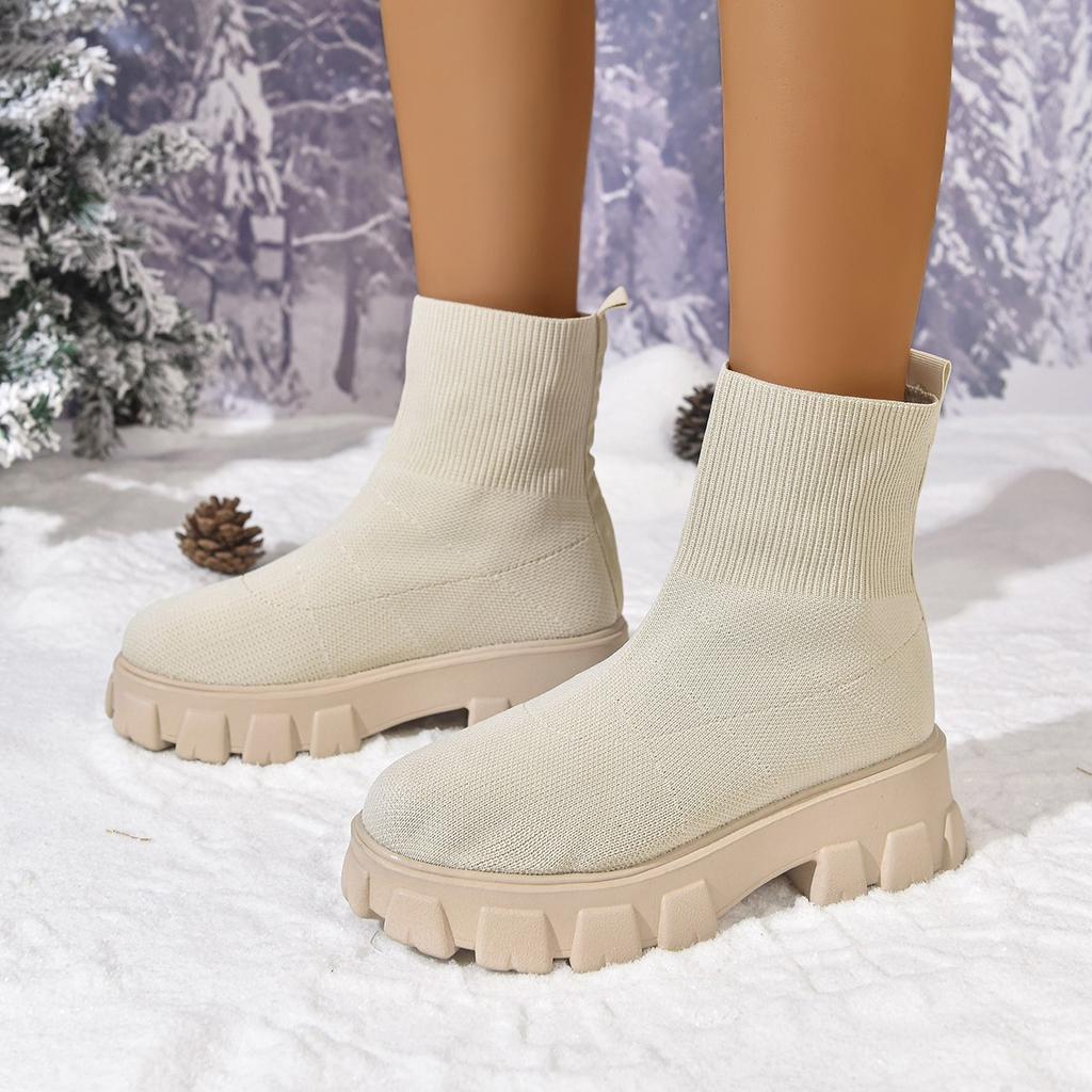 Martin Boots New Fashionable Round-toe Fly-knitted Thick-soled Plus-size Short Women's Boots