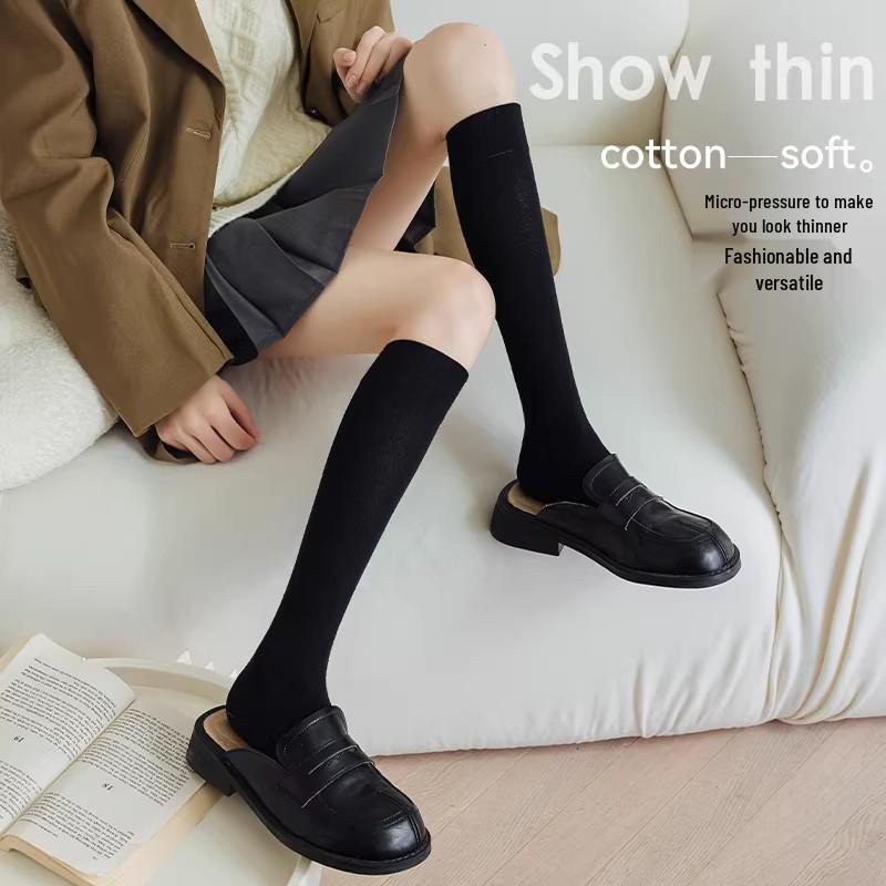 Women's Black Compression Mid-Calf Socks: Spring, Autumn, and Winter Over-the-Knee Slimming Socks