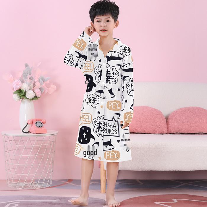 Girls' Combed Cotton Long-Sleeve Pajama Robe - Spring/Summer Bathrobe for Kids, Cute Sleepwear for Middle and Big Girls