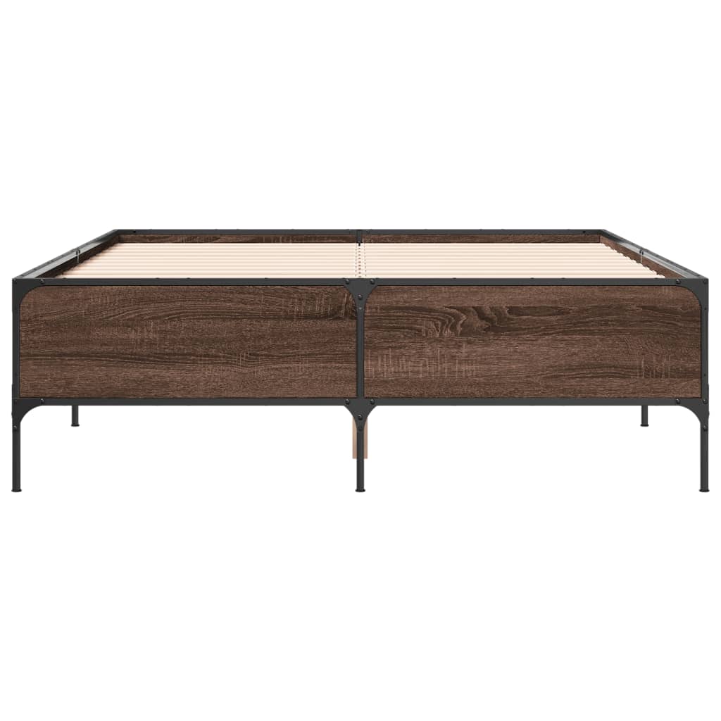 Brown Bed Frame with Oak Effect 120 X 190 Cm Wood Based Material & Metal