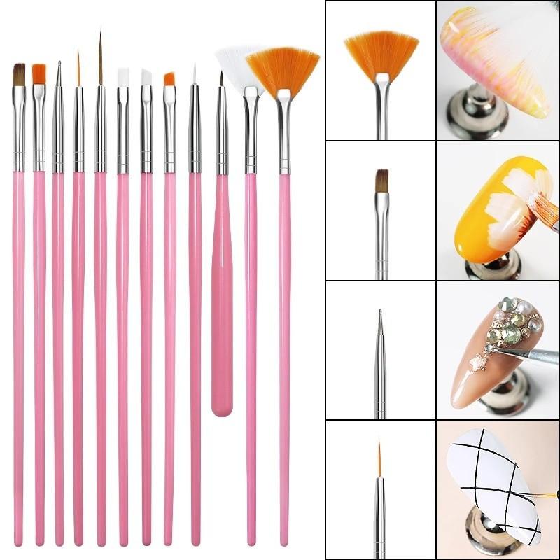 15Pcs/set Pink Nail Art brush set Nail Art Design Painting Dotting Detailing Brushes Kit Manicure Tools For Drawing Decoration
