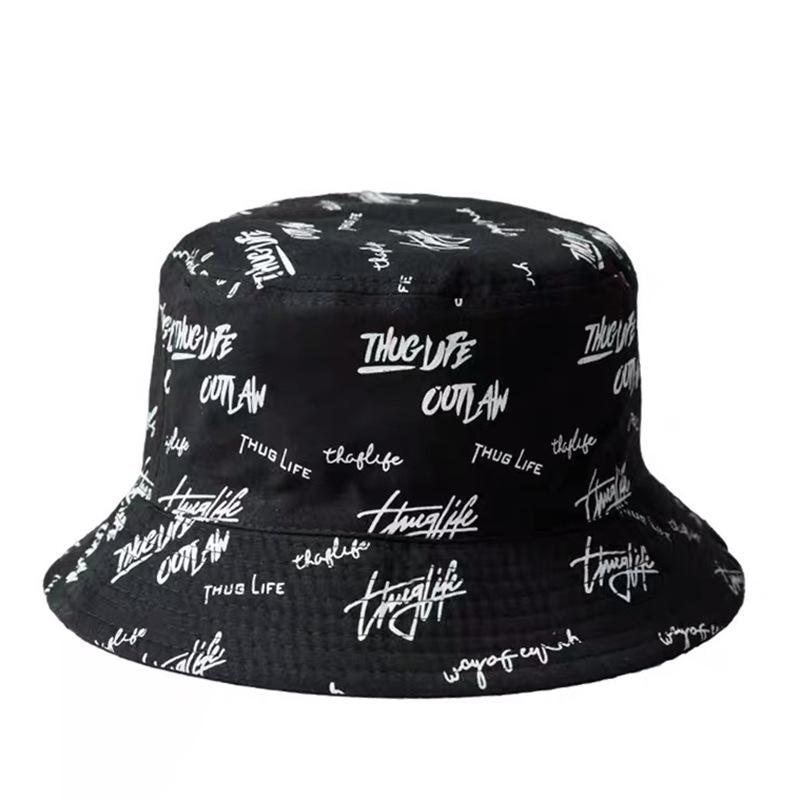 Bucket hat printing literary personality versatile letter embroidery double-sided sunshade basin hat