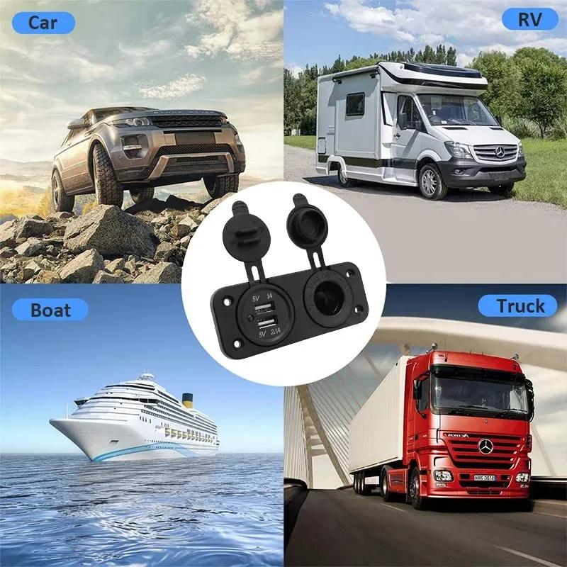 Dual USB Car Cigarette Lighter Socket Splitter 12V Charger Power Adapter Outlet Accessories for Auto Boat Motorcycle Marine RV