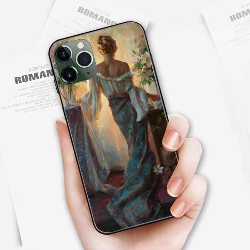 Fajne renesansowe etui na telefon do iPhone'a 14 13 12 11 XS X 8 7 6 Plus Mini Pro Max SE 2022 Miękka czarna obudowa telefonu