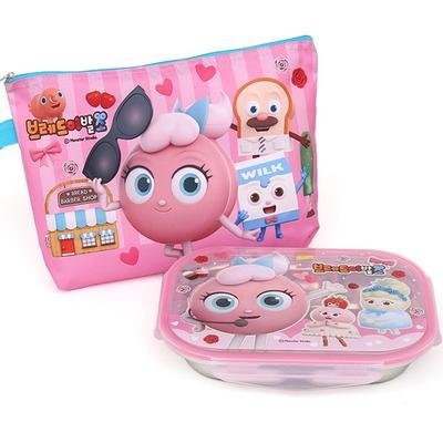 Bread Barbershop Childrens Stainless Steel Plate Lunch Box+macaron Bag Set PP038, Mixed Colors, Plate Lunch Box + Bag, Popular Korean Parenting Items