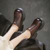 Johnature British Style Genuine Leather Round Toe Thick Heel Slippers Comfortable Thick Soled Women's Shoes