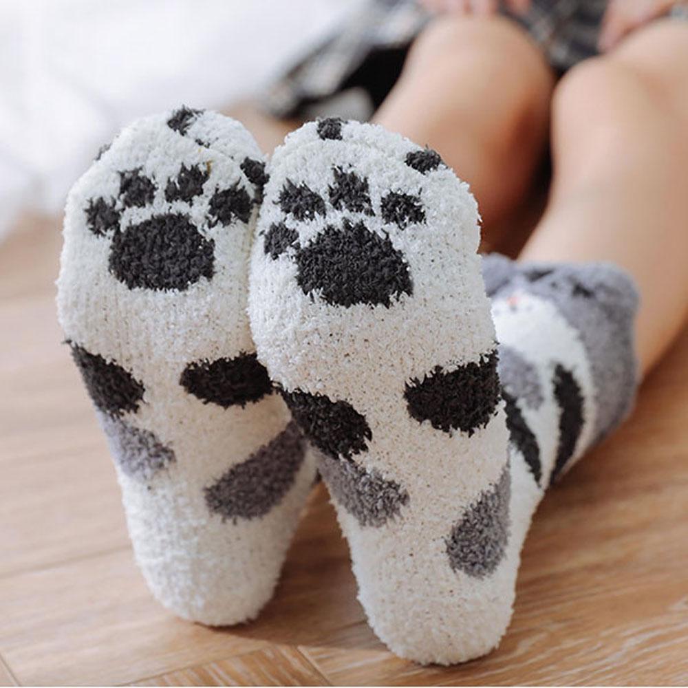 Women Fashion Winter Plush Soft Sleeping Socks Coral velvet socks Floor Socks Cat Paw