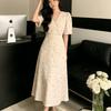 Salt Sweet Wind Floral Bubble Sleeves V-neck Dress Women's Summer Long Dress Slim and Thin High Waist A-shaped Skirt Wholesale