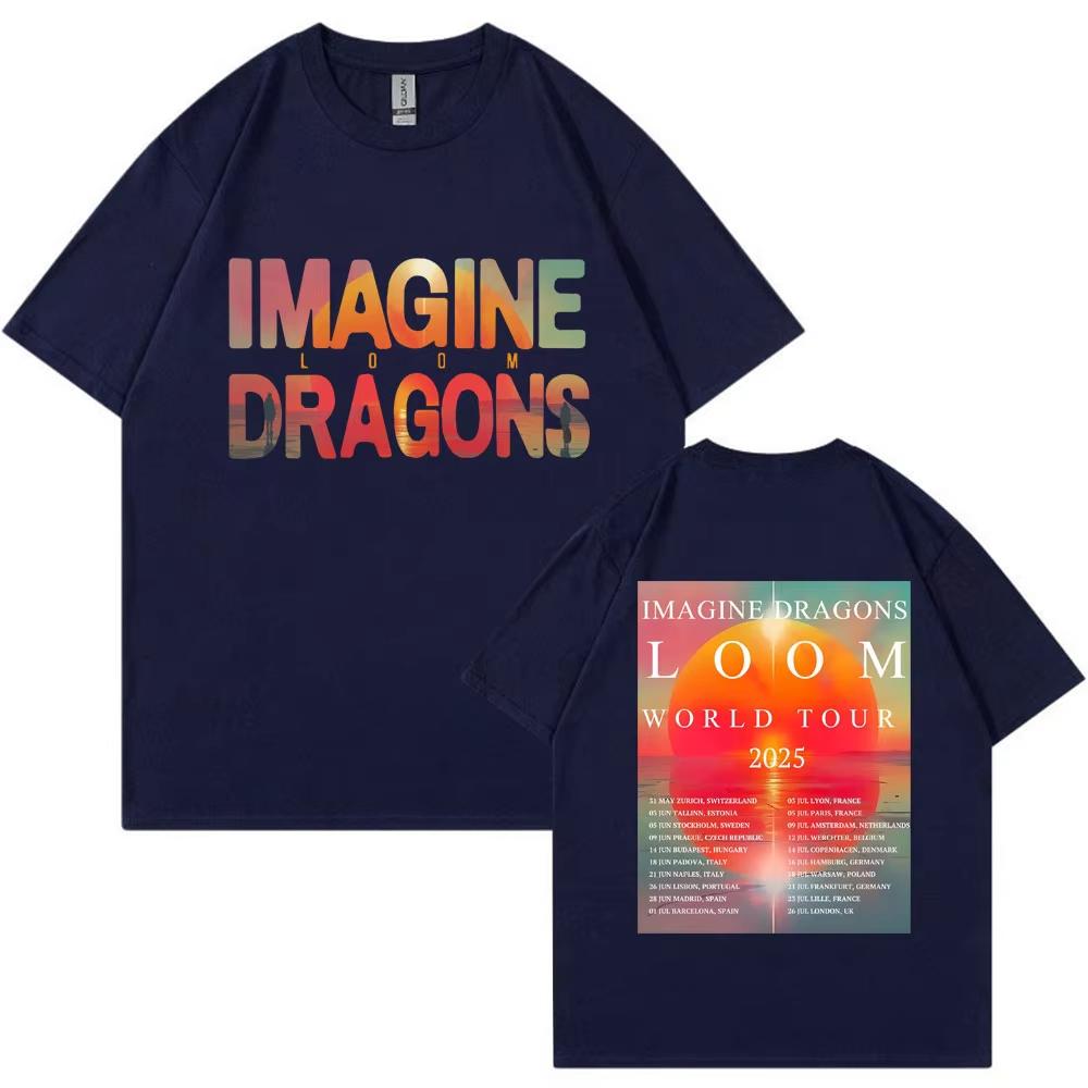 Imagine Dragons Band Loom Tour 2025 Print TShirts Men Women Retro Trendy Hip Hop Short Sleeve Oversized Cotton Tshirt Streetwear