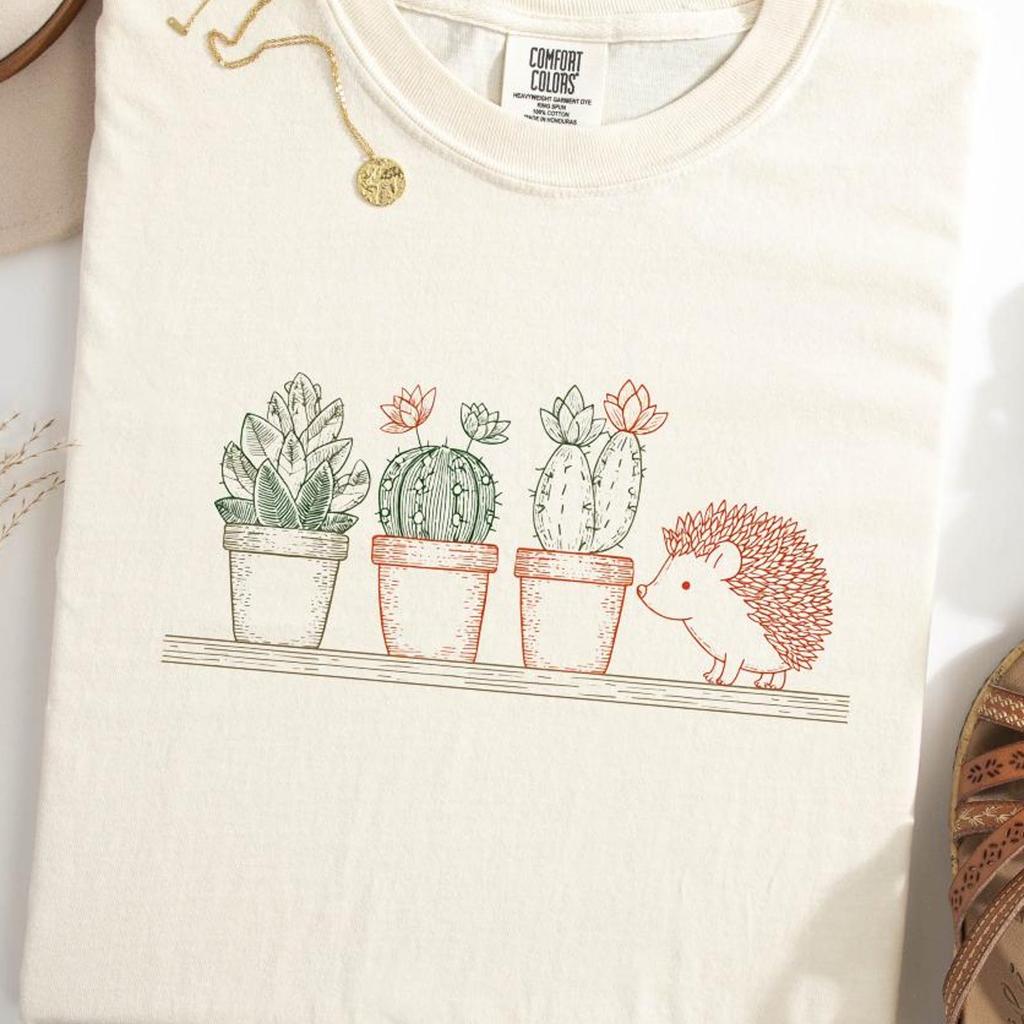 Hedgehog Cactus Comfort Colors Shirt T-shirt Plant Plants Tshirt Gardening Shirts Cute Funny Succulent Tee Tees Garden Graphic Animal
