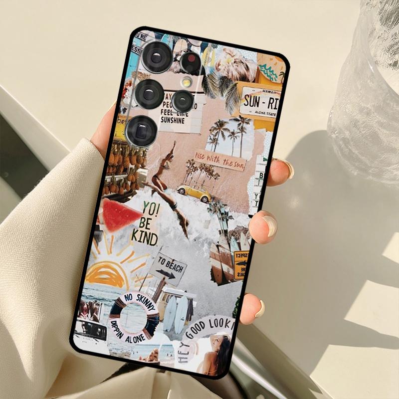 Surf Beachy Blue Summer Collage Case For Samsung Galaxy S25 Ultra S21 S22 S23 S24 Ultra S9 S10 Plus S20 FE S25 FE Back Cover