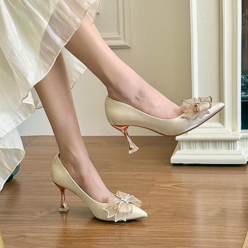 Woman Pumps Pointed Toe Casual High Heels Off White Summer 2025 Spring Slip On Korean Style Sale Non Shoes for Women