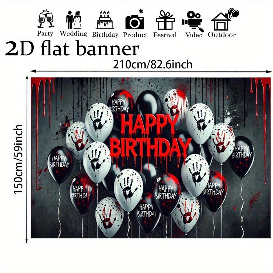 2D flat banner - Bloody handprint birthday balloons Gothic horror durable polyester banner for Halloween