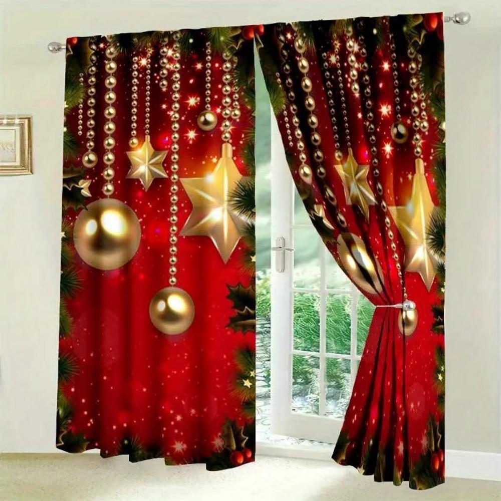 Festive Christmas Printed Drapes Vintage Design Machine Washable Artistic Style  for Livingroom Space Bedchamber Rod Pocket Easy to Hang