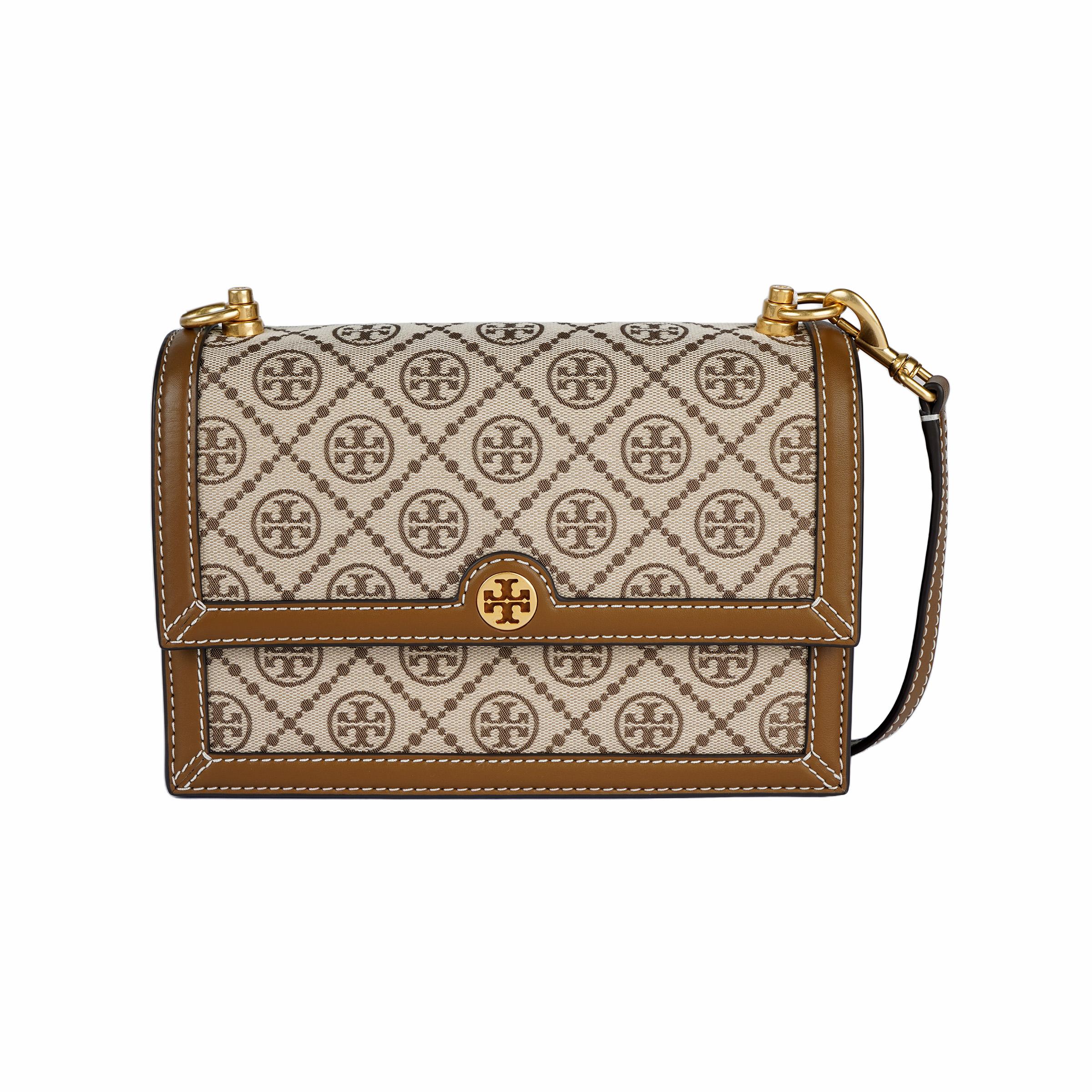 

Tory Burch T Monogram Jacquard Woven Leather Trimmed Shoulder Bag Small Women Shoulder Bag Hazelnut-Brown 135845-371 Basic Set (Bag+Dust Bag)