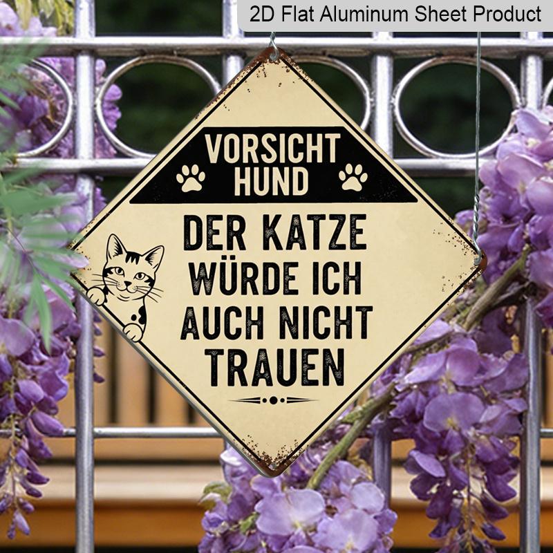 

2D Flat, 1pc Vintage Cat Warning Themed Aluminum Sign, German Slogan Wall Art, Rustic Aluminum Plaque, Suitable for Cat House, Pet Shop, Yard 20*20cm