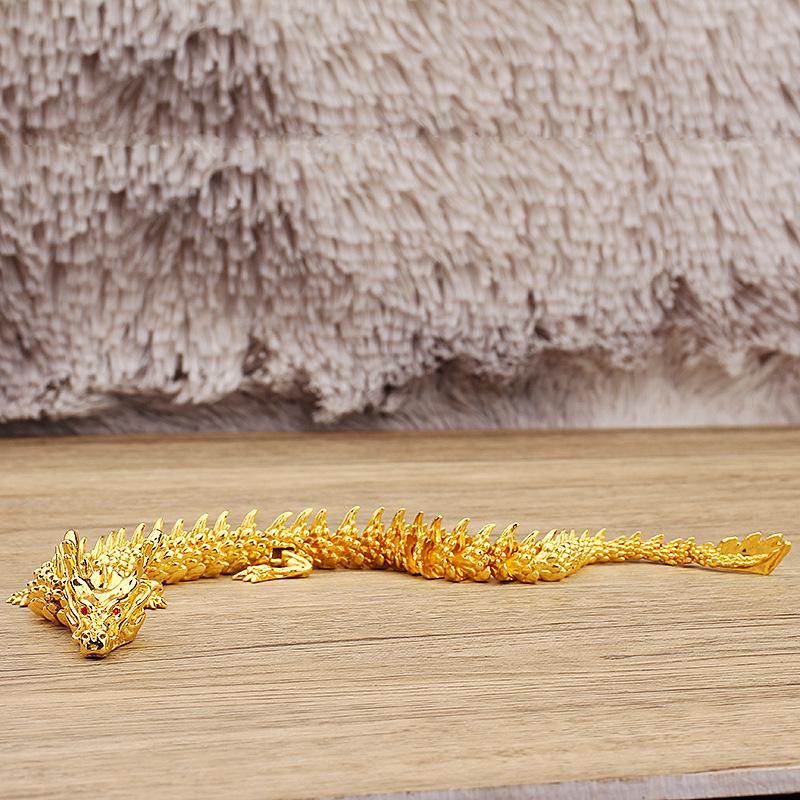 Brass 3D Articulated Chinese Dragon Ornament for Home or Office, Antique Metal Handcrafted Decor.