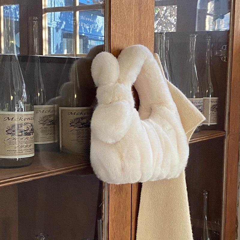 

Cozy Chic Women s Autumn Winter New Plush Bag - Solid Color Ruffled Cloud Handheld Versatile Plush Tote Purse for Home Use білий