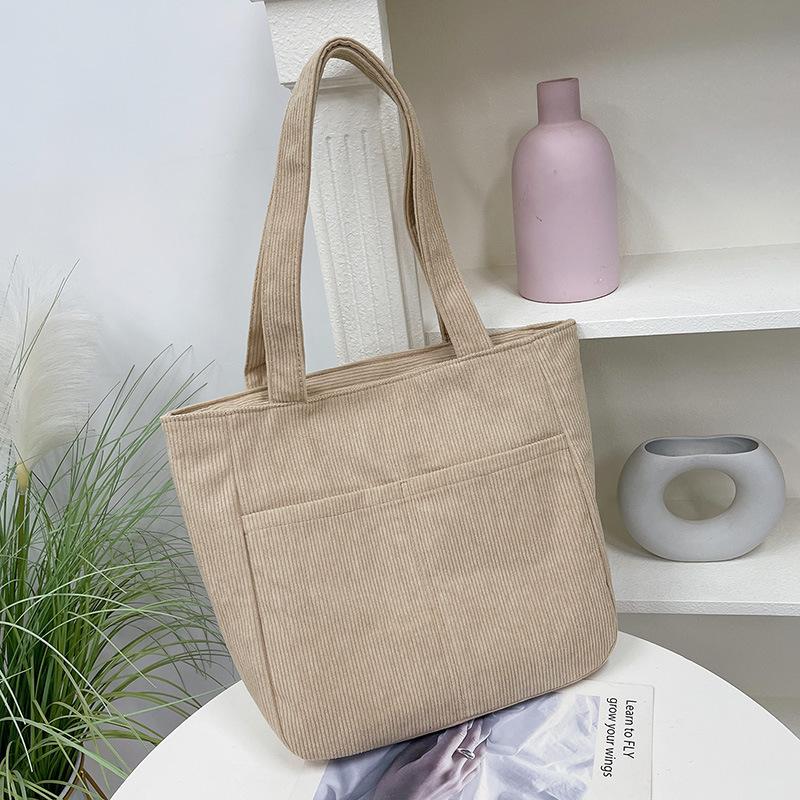 

Новая осенне-зимняя сумка для通勤 женская полосатая вельветовая сумка-тоут большой вместимости сумка через плечо студенческий класс