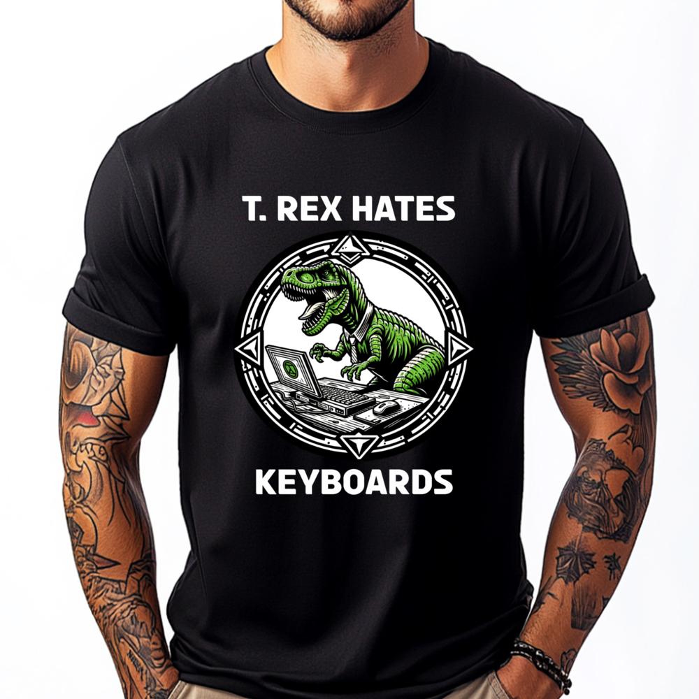 T Rex Hates Keyboards Computers Laptops Mens Designer Clothes Comfortable Luxury Designer Tops Tees Gothic Style