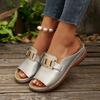 Slope heel platform slippers women's new large size casual fashion simple metal buckle fish mouth sandals
