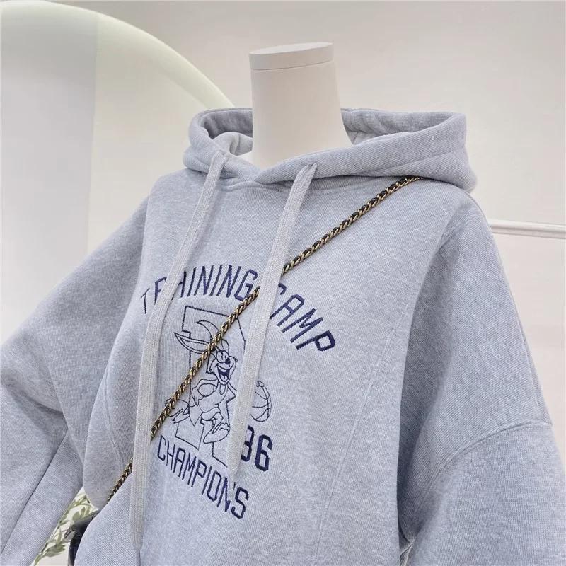Embroidered Flower Velvet Hooded Sweater - Women's Autumn/Winter Cartoon Anime Design