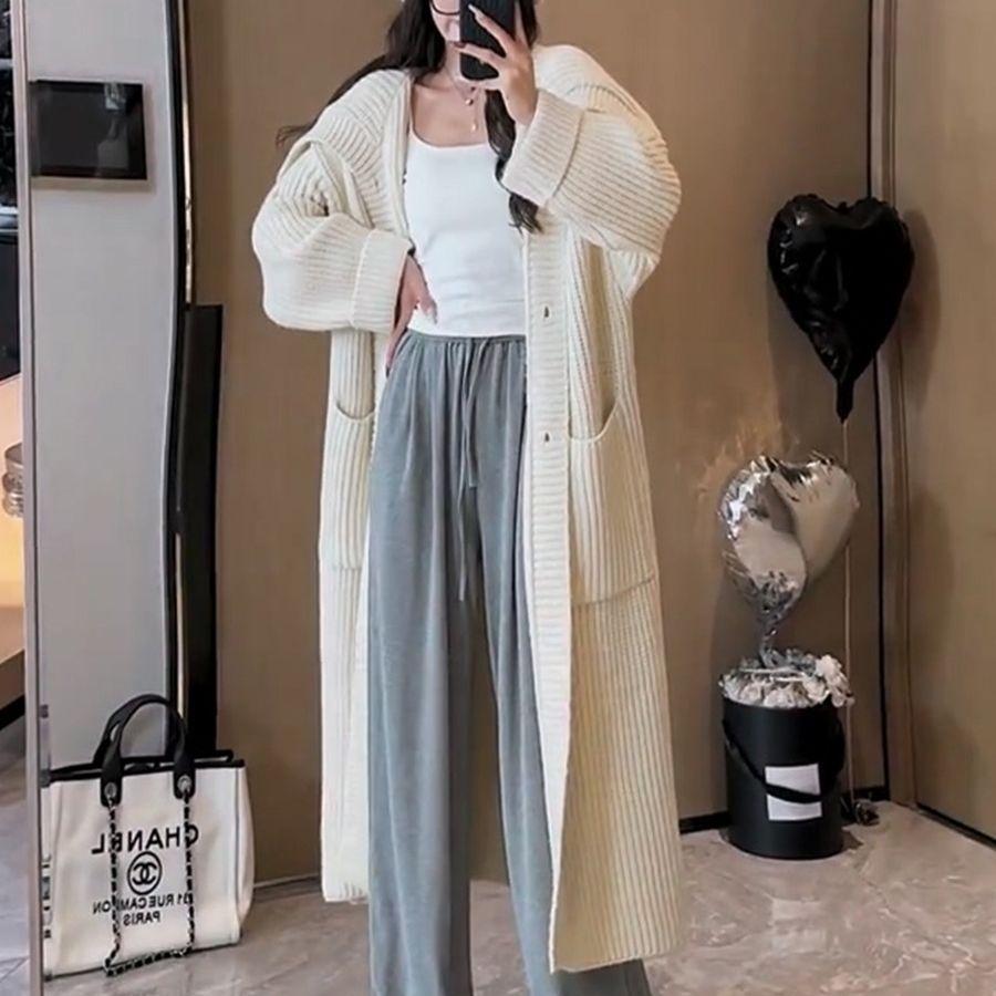 Lazy Wind Soft Waxy High-end Knitted Cardigan Women's Autumn and Winter Outer Wear Medium and Long Knee-loose Sweater Jacket