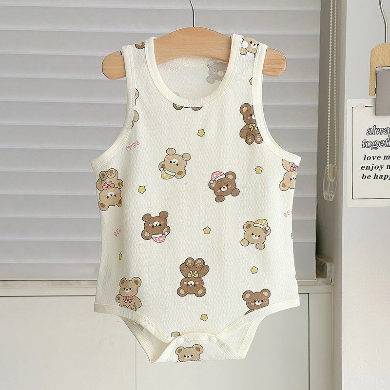 Baby Girl Romper with Suspenders, Newborn Summer Pure Cotton One-Piece Crawling Outfit, Thin Outerwear for Boys and Girls