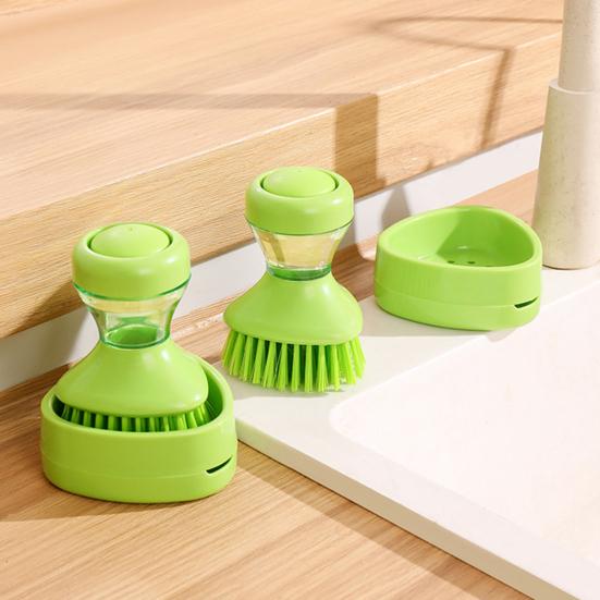Cleaning Brush with Refillable Liquid Dispenser Soft Nylon Bristles Non-Stick Oil Removal Kitchen Brush Hand Protection Cleaning Brush