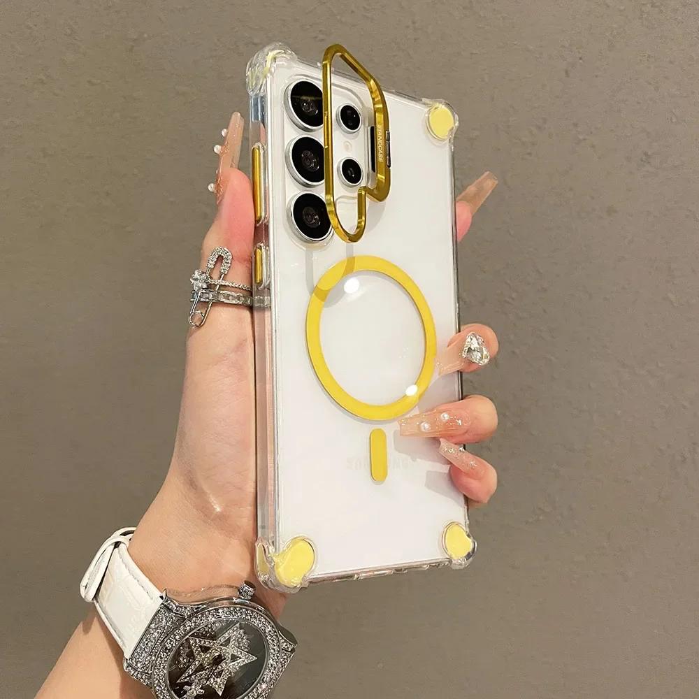 Magnetic Flip Stand Case For Samsung Galaxy S25 S24 S23 S22 Ultra Plus FE for Magsafe Wireless Charge Acrylic Shockproof Cover