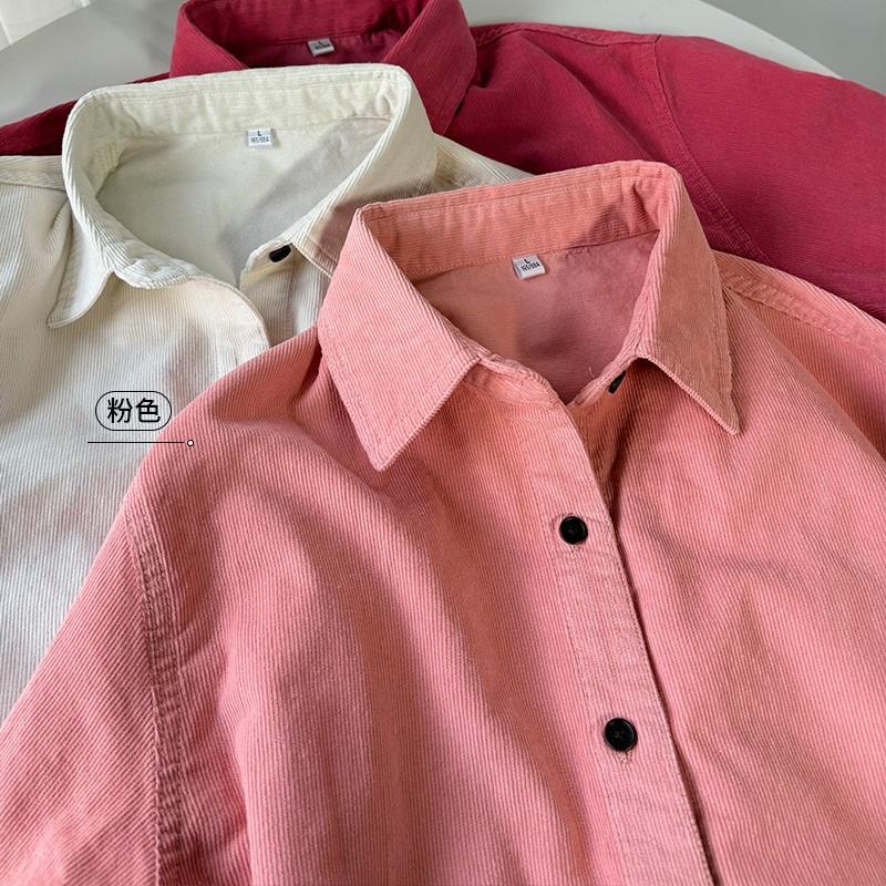 Purple Corduroy Shirt Long-sleeved Spring Simple Commuter Blouse Korean Women's Shirt