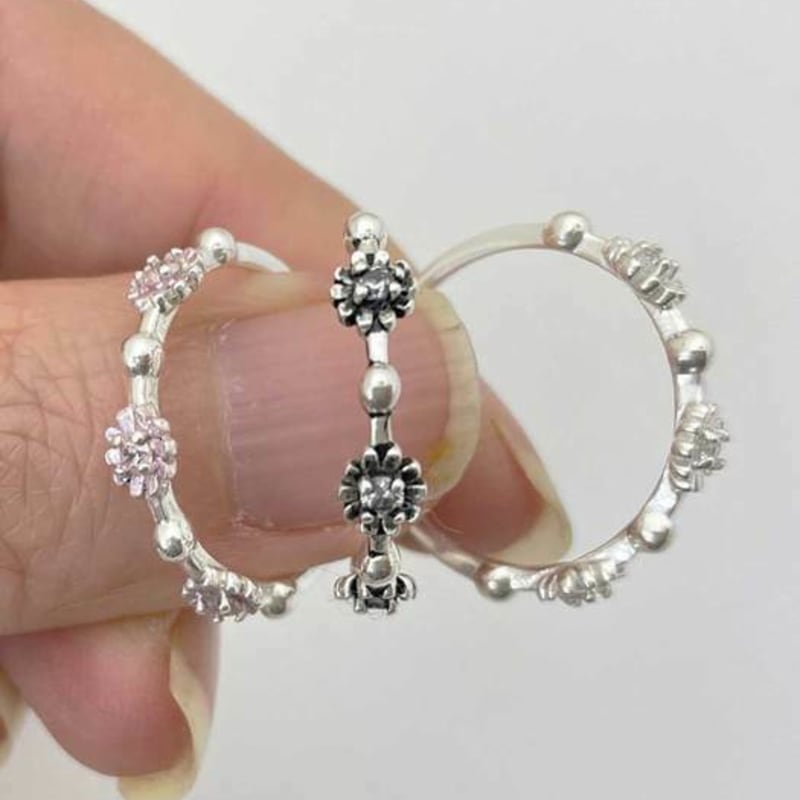 Ollia Daisy Cubic Daily Layered 925 Silver Ring