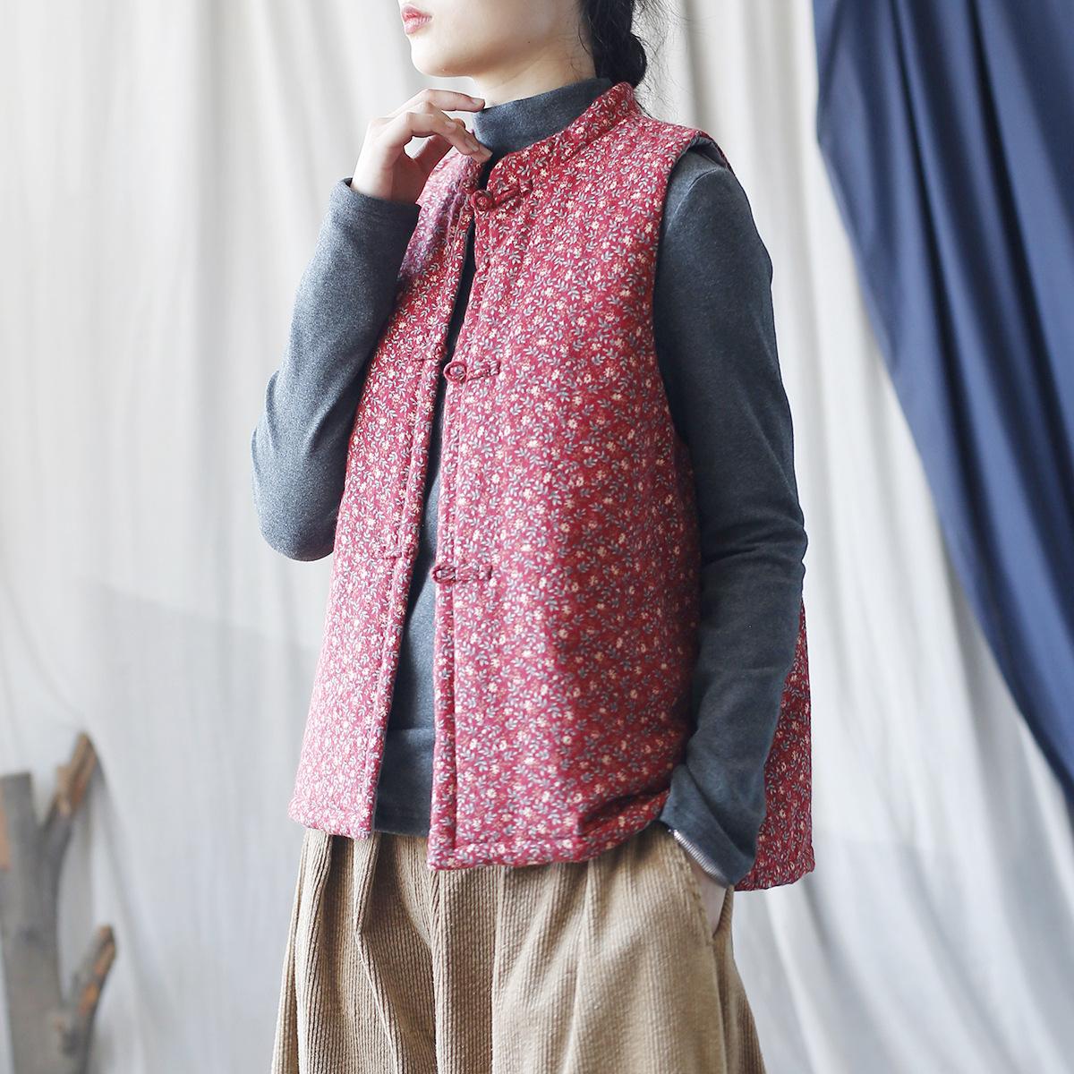 

Johnature Женский жилет в стиле ретро с принтом, однобортный жилет в китайском стиле One Size бордовый