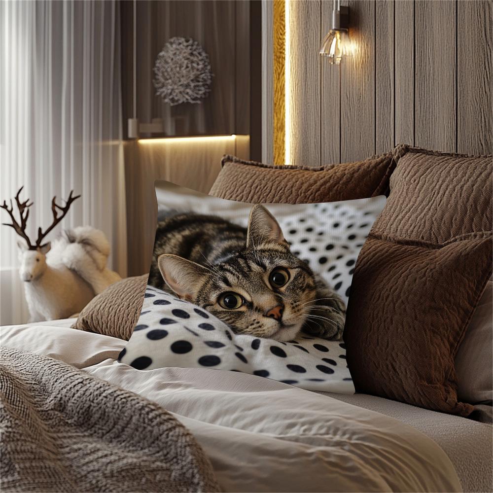 1Pc Lying Tabby Cat Themed Printed Throw Pillow Cover, Suitable For Sofa, Bedroom, Living Room, A Healing Gift For Cat Lovers.