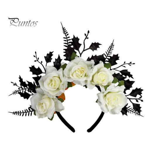 Fascia Nera con Testa di Rosa per Halloween, Fascia, Ghirlanda di Fiori e Foglie Cerchietti per Capelli Fasce, Accessori Gotici Donna Copricapo Fascia per Capelli Cosplay Festa Vestito