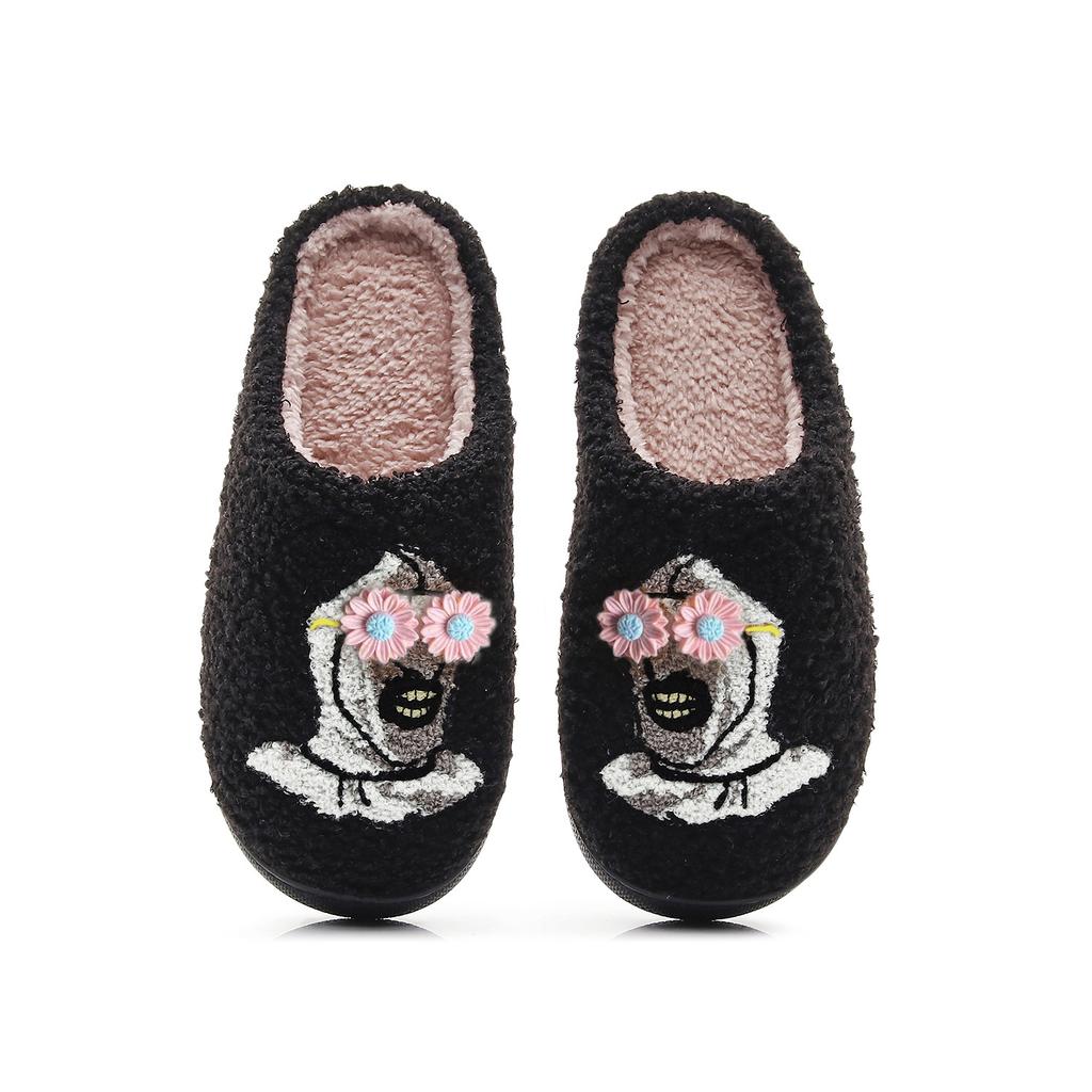 Modă Halloween Horror Model Clovn Atlantis Brodat Pluș Acasă Papuci Confortabili cu Blană cu Talpă Groasă, Cadouri Elegante Punk Întunecat