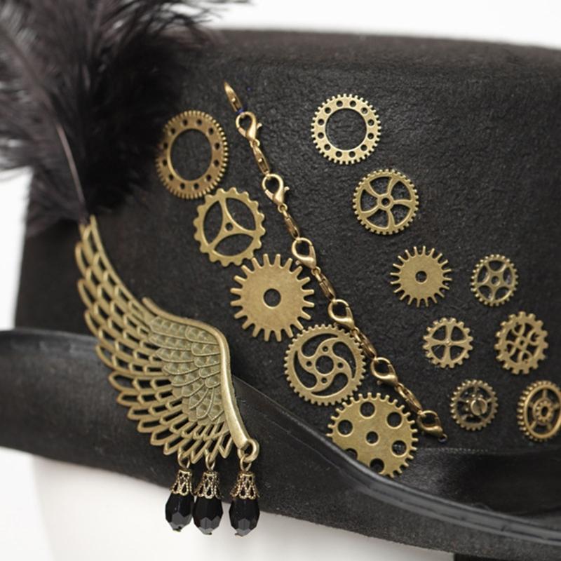 Steampunk Zylinderhut mit Zahnrad Bowler Zylinder Feder Fedora Hut Schwuler Zylinder Schwules Partykostüm Karneval Maskerade
