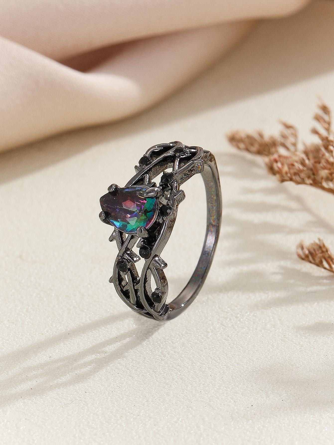 

Роскошное кольцо с черным кубическим цирконием в форме пистолета, креативное кольцо с виноградной лозой, классические свадебные новые ослепительные женские аксессуары, ювелирные изделия 8