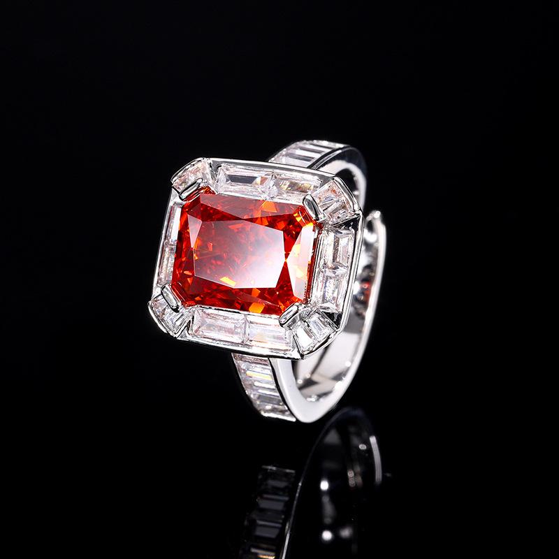 

Jewelry Copper Bottom Gold-Plated High Carbon Diamond Ice Flower Square Diamond Copper Inlaid Temperament Light Luxury Ring Female 8 * 10