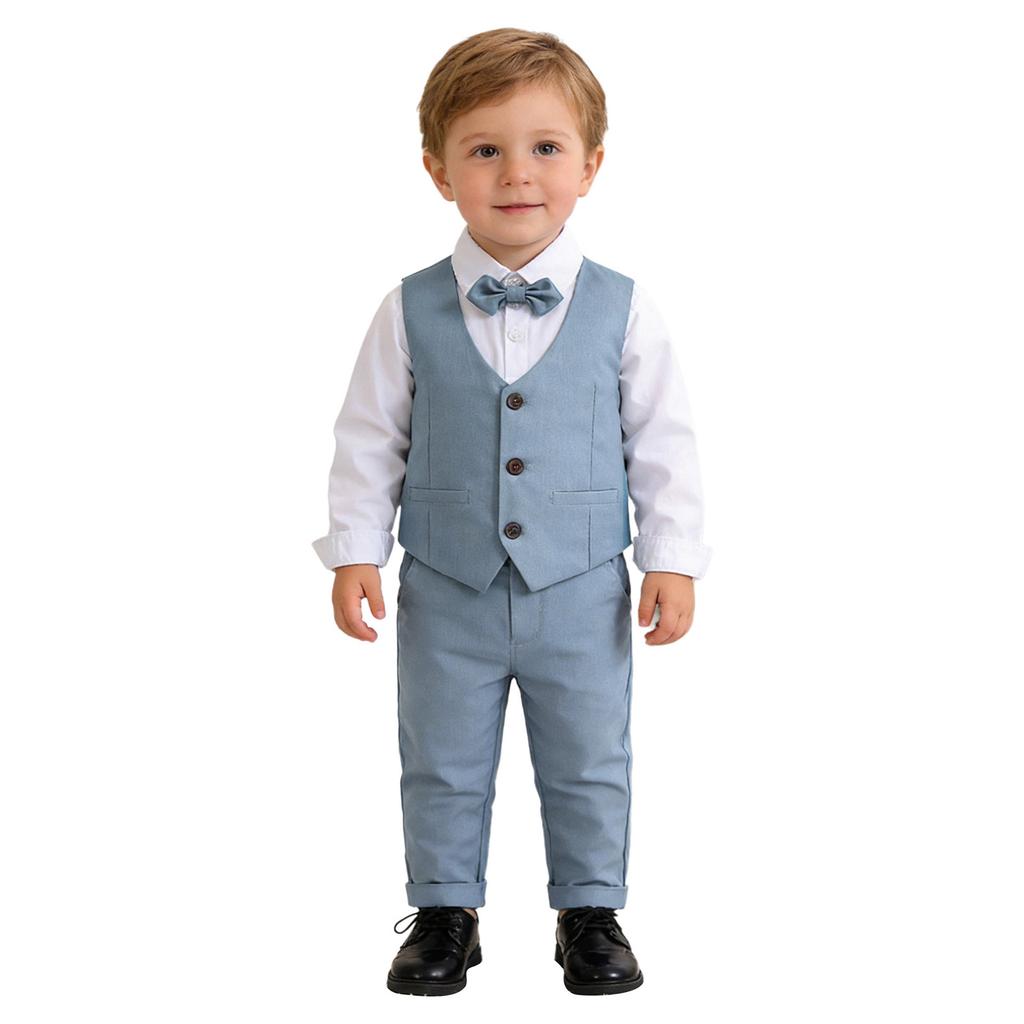 Ensemble de vêtements pour bébés garçons, chemise, gilet et pantalon en coton, costume de smoking pour homme, vêtements de fête de mariage et de baptême