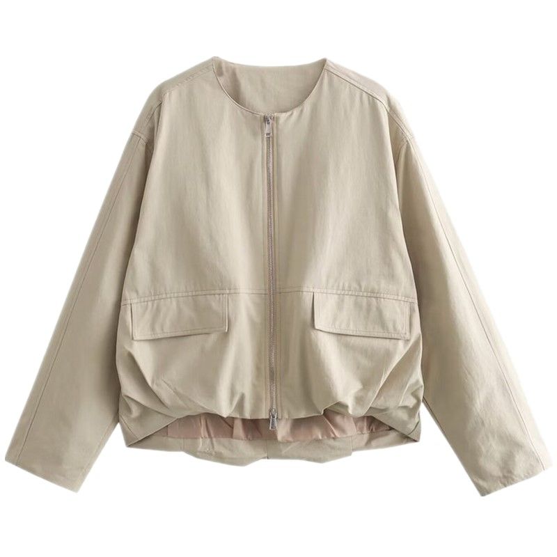 Fashion Style 2024 Spring Female Casual Style Short Pilot Round Neck Jacket Trench Coat Outwear 06740821721