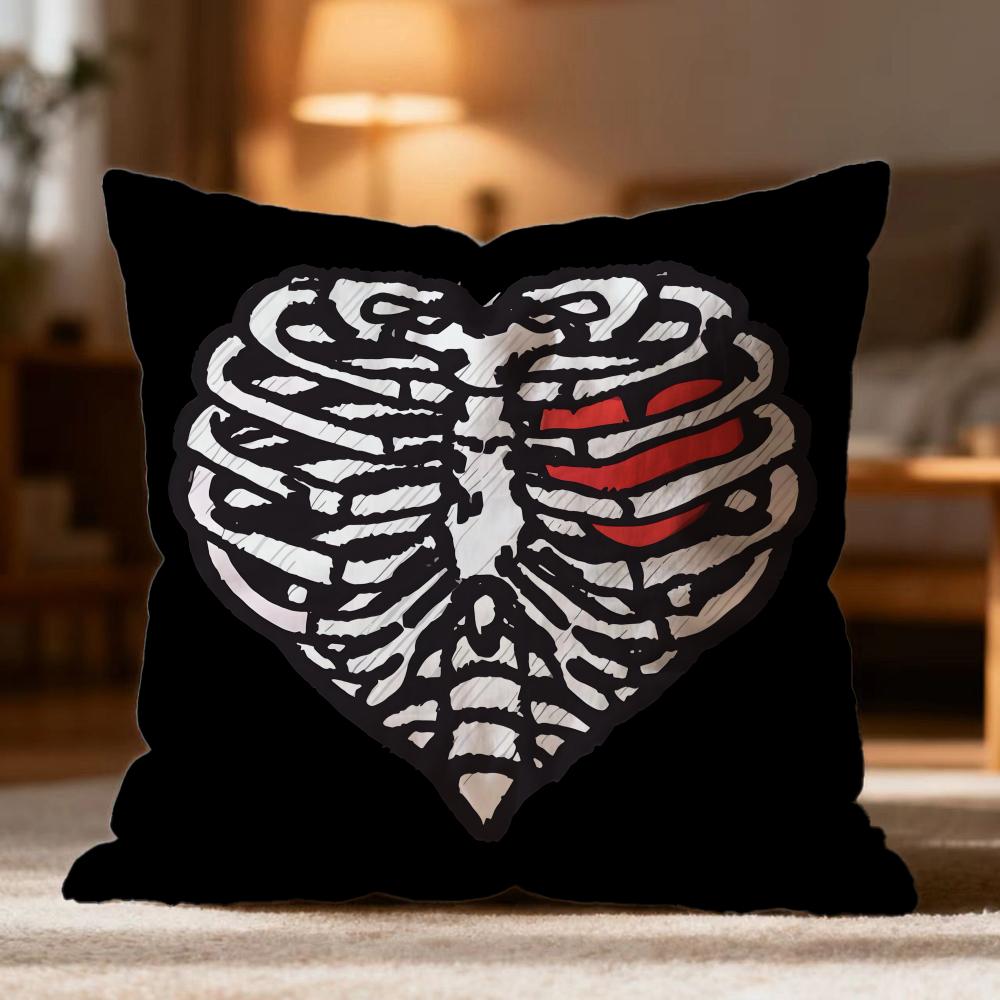 

Hot S-SSkull Heart Cushion Cover Soft Washable Pillow Case Multi-Scene for Couch Bed Travel Office Use 30cmx30cm